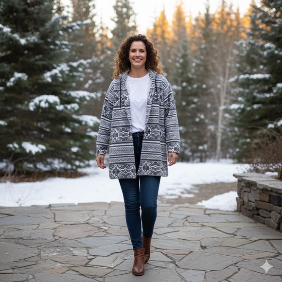 BRIDGE GATE Sweaters - Bridge Gate Vintage Geometric Print Cardigan Jacket Womens 3X Aztec Cozy Fall